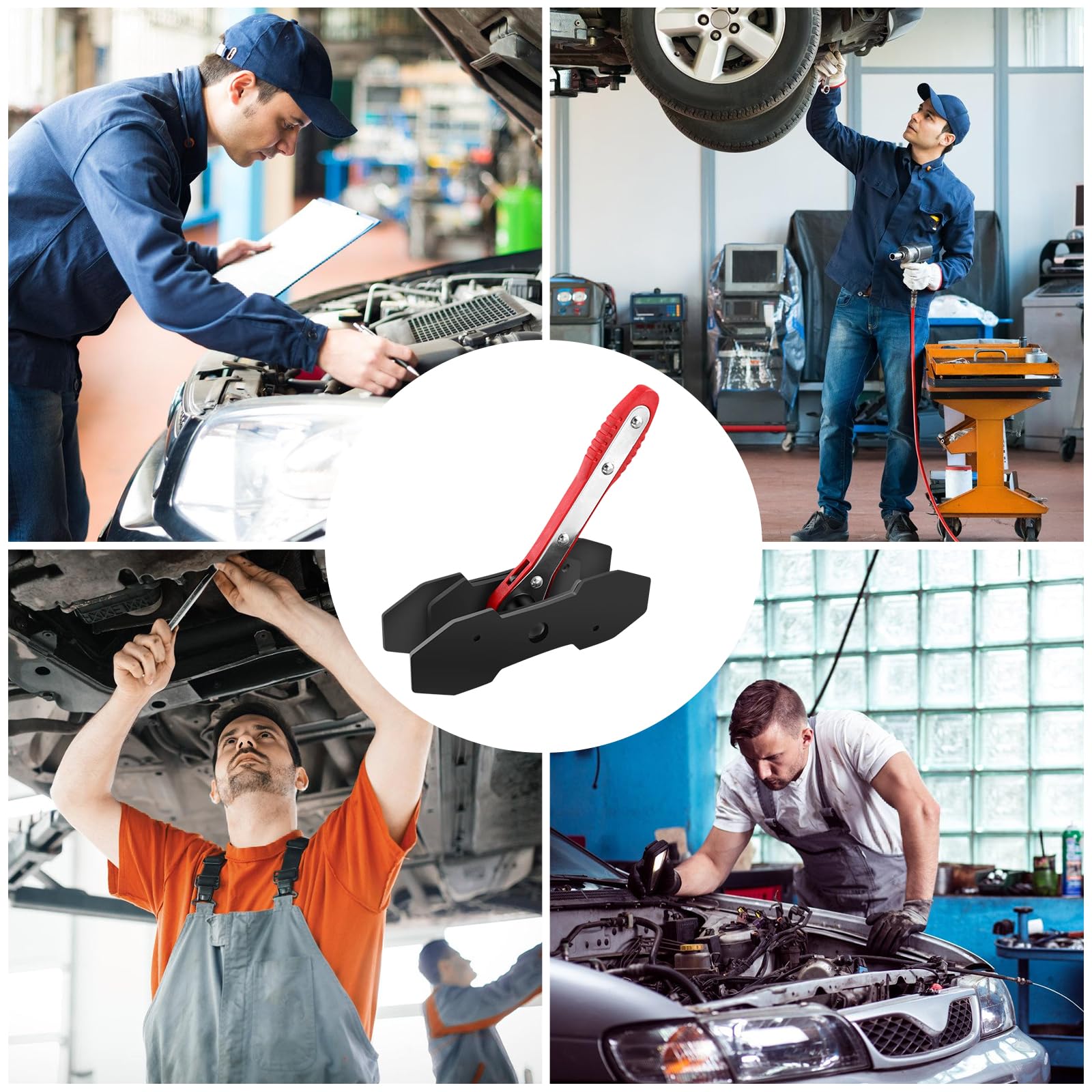 Strumento a Cricchetto per Pinza Freno: Retrattore per Pistoncino Freno, Rosso Set di Presse a Cricchetto con 4 Ganci di Sostituzione Pastiglie Freno per Riparazioni Freni Auto