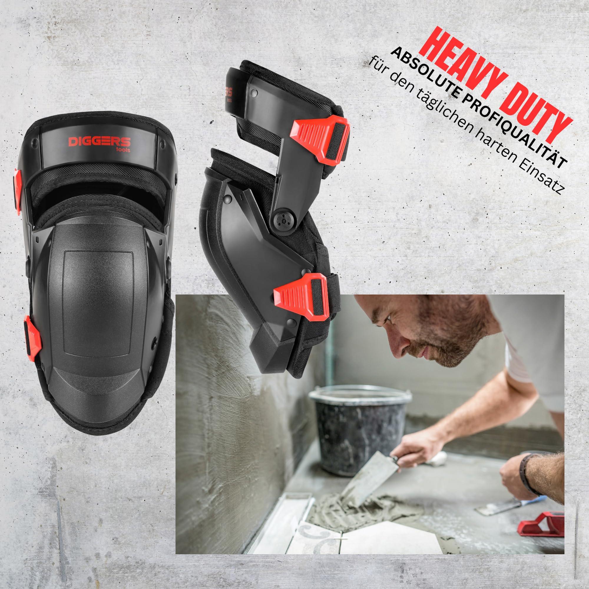 Diggers Tools Komfort Knieschützer mit Gelkissen [Perfekter Halt] Profi Kniepolster für Handwerker - Knieschoner Arbeiten - perfekt für Baustelle, Fliesenleger, Knee Pads, Knieschoner Arbeit