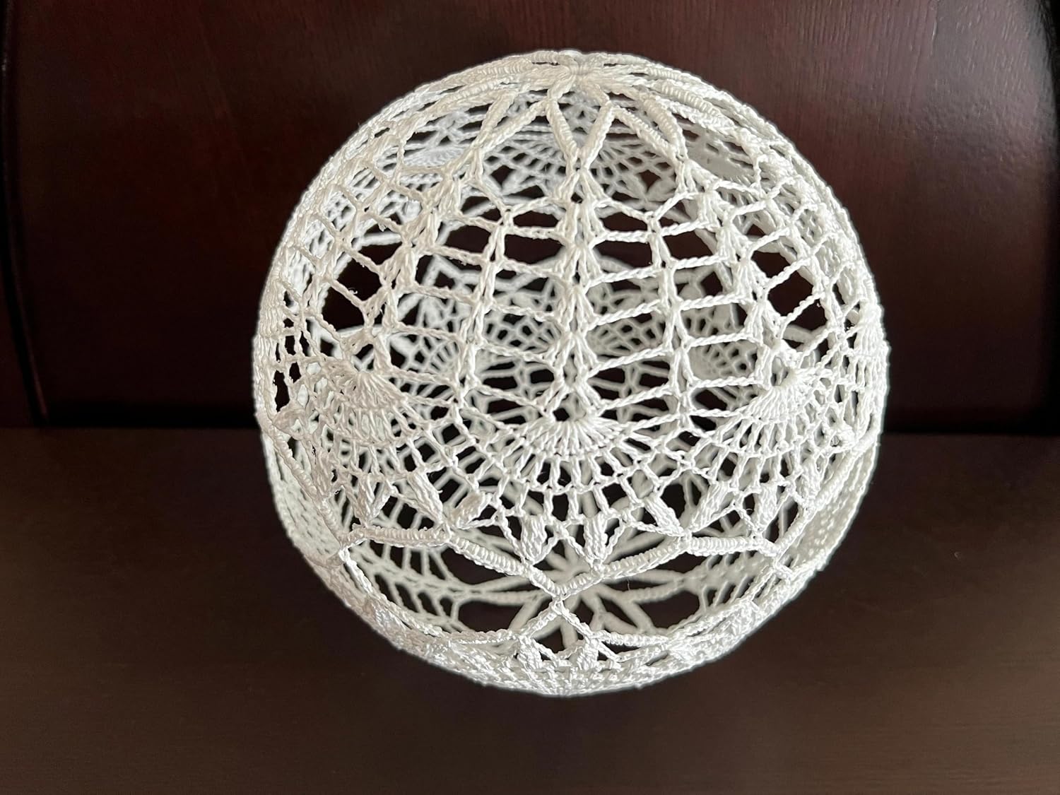 Decorative Crochet Sphere Light Shade, White Lace Pattern, Handmade