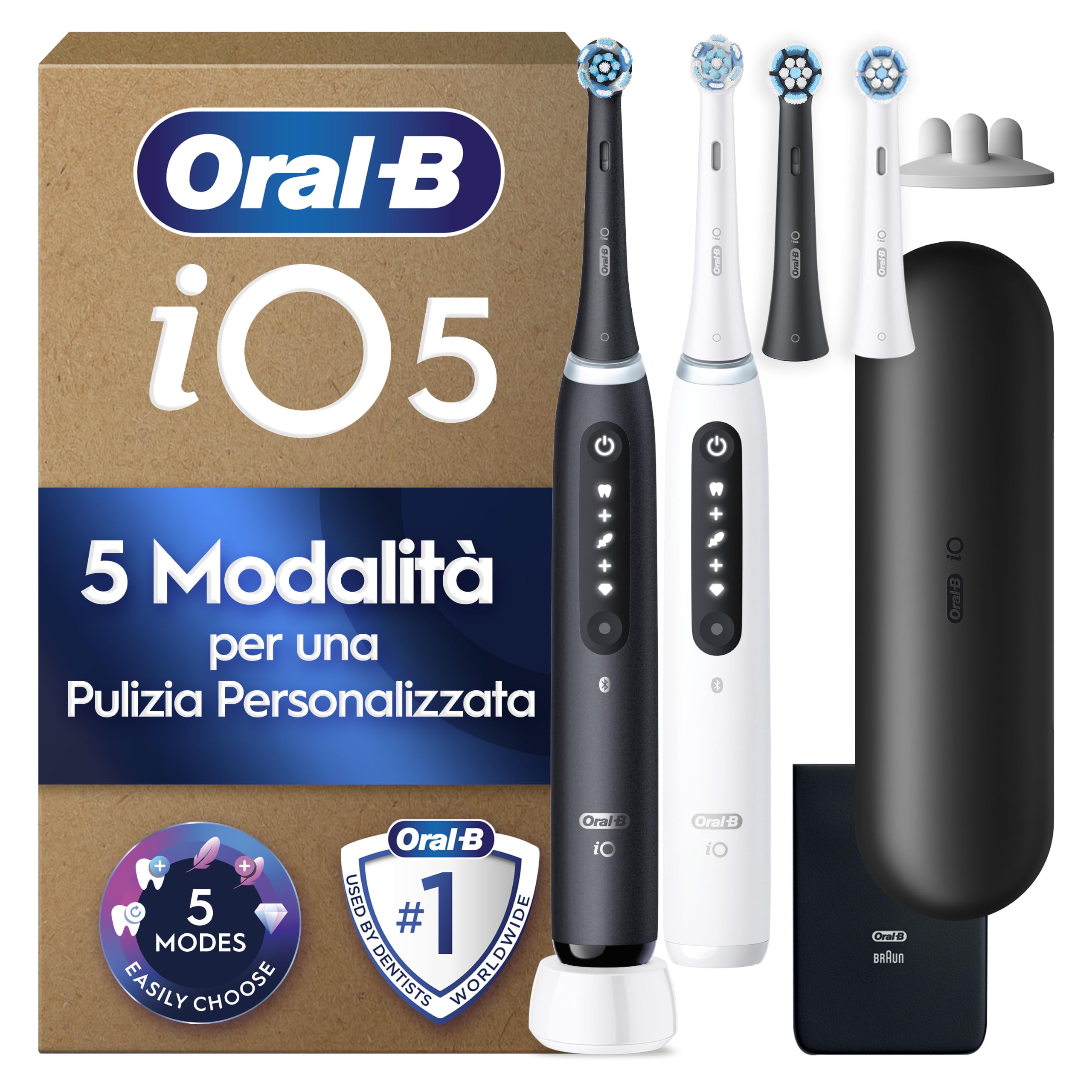 Oral-B iO 5, 2 Spazzolini Elettrici, 4 Testina di Ricambio, 