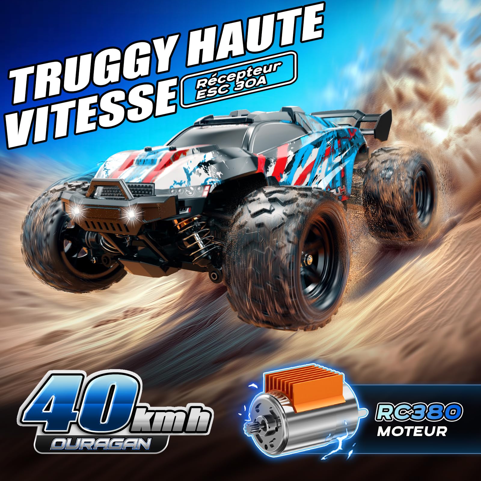 Voiture Télécommandée Adulte 1:18 RC Car 4x4 40 km/h Débutant, Voiture Radiocommandée Tout Terrain Compacte avec Transmission Métallique et 2 Batteries, Modèle RC Extérieur