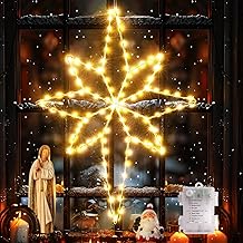 Quntis 118 LED Christmas Star Foldable, 58 cm Large Star Window Decoration with Battery Timer Hook, Christmas Decoration Indoor Outdoor Warm White, IP44 Christmas Lighting Outdoor for Windows Room