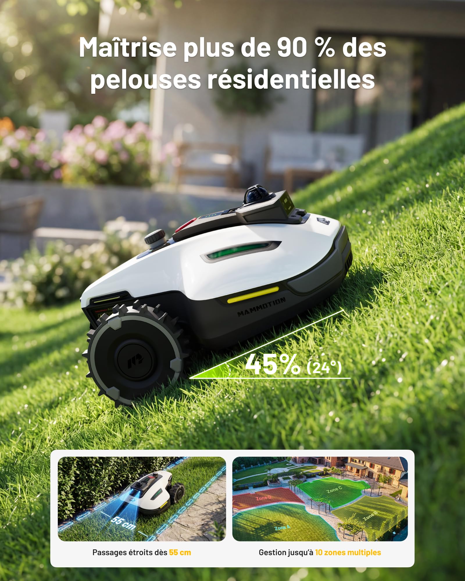 MAMMOTION YUKA Mini 2 1000 Robot Tondeuse avec Mini Garage
