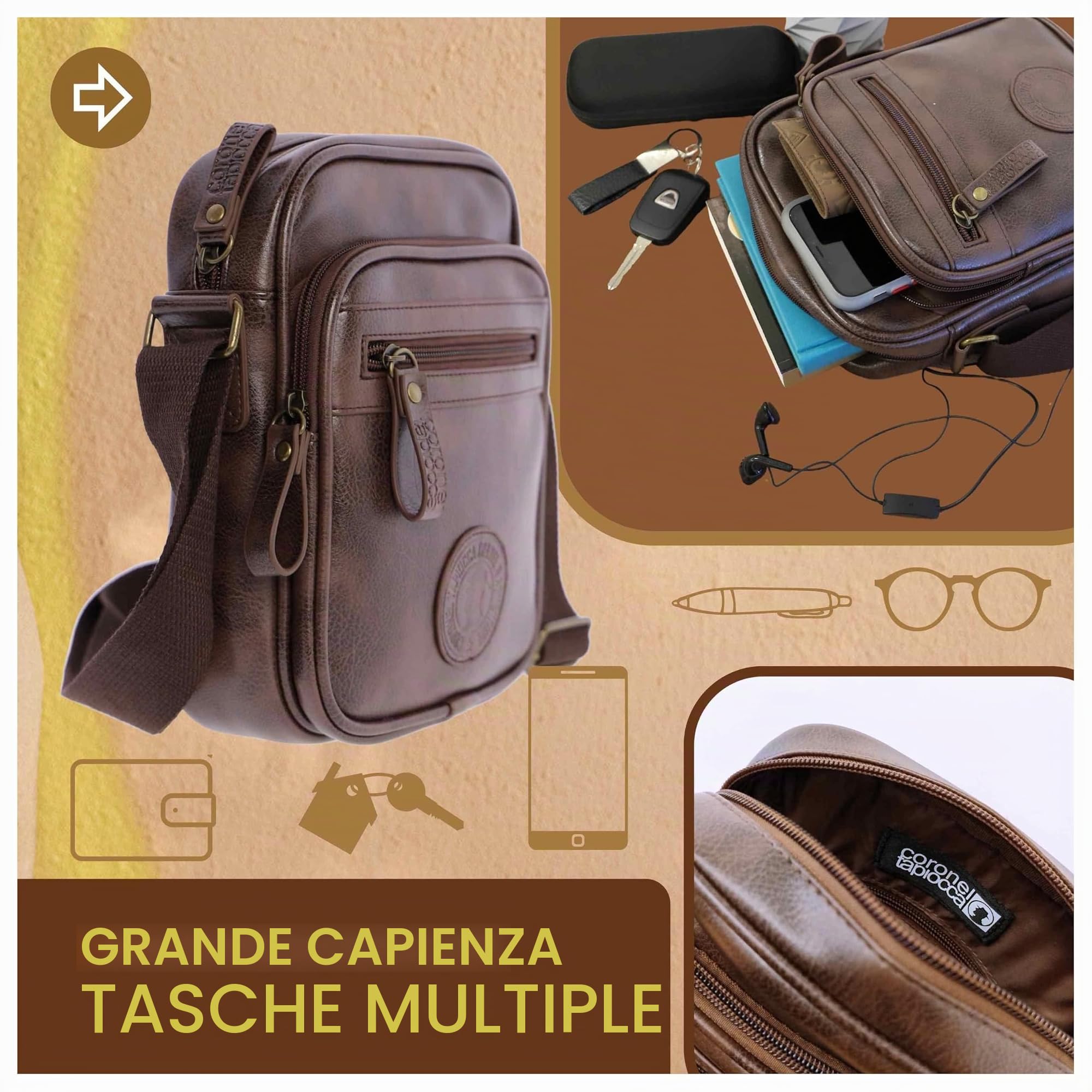 Coronel Tapiocca Bolso Bandolera para Hombre, Borsa a Tracolla da Uomo, Talla única
