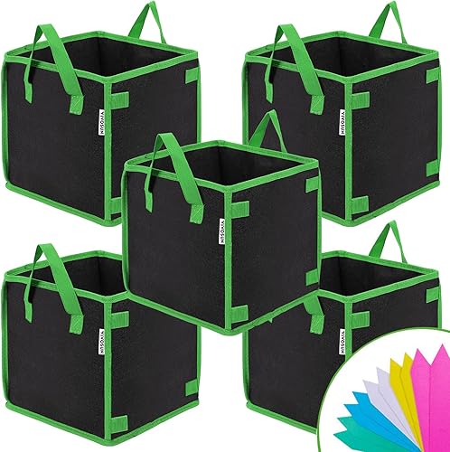 VIVOSUN Paquete de 5 bolsas de cultivo cuadradas de 7 galones macetas gruesas de tela cúbica no tejida con asas para jardinería interior y exterior