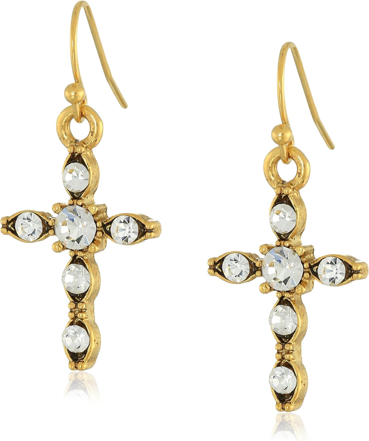 Symbols of Faith "Inspirations" 14k Gold-Dipped Crystal Cross Drop Earrings