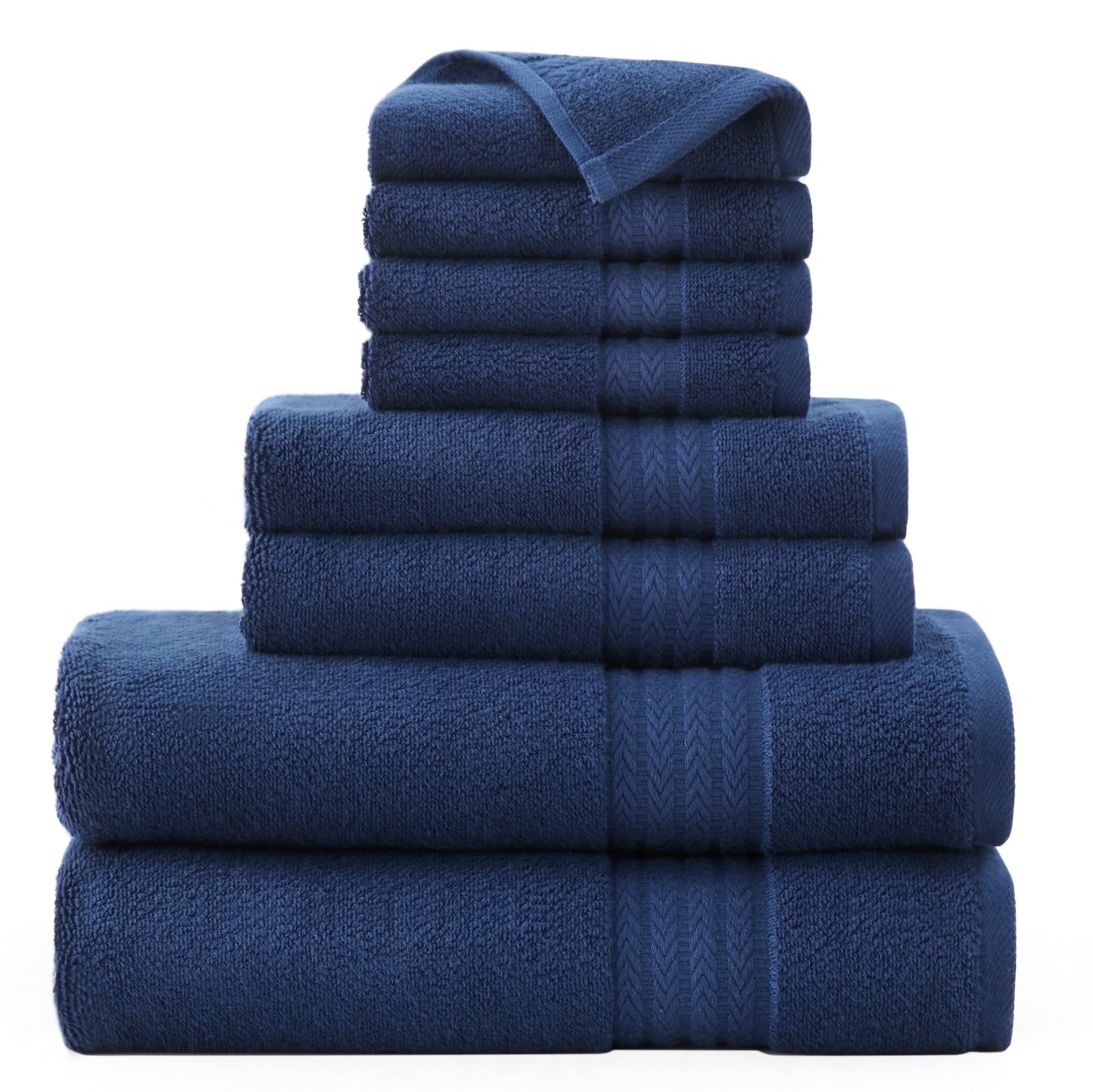 Bedsure Cotton Bath Towel Set - 600 GSM 100% Turkish Cotton Quick Dry Towel Sets Luxury Navy Blue Soft Absorbent Towels fo...