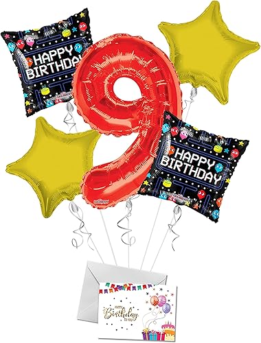 Ramo de globos de arcade de feliz 9 cumpleaños globos de fiesta Ramo de globos Arcade Feliz Cumpleanos