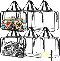 Fuator 6 Pack Large Clear Toy Storage Bags - Waterproof PVC Organizer with Double Zipper, Handles for Puzzles, Blocks, Books & Travel