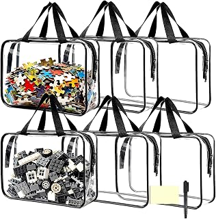 Fuator 6 Pack Large Clear Toy Storage Bags - Waterproof PVC Organizer with Double Zipper, Handles for Puzzles, Blocks, Books & Travel