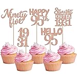 30PCS 95th Birthday Cupcake Toppers Glitter Nighty Five Happy 95 Straight Outta 1931 Cupcake Picks for Cheers to 95 Fabulous 95th Birthday Anniversary Party Cake Decorations Supplies Rose Gold