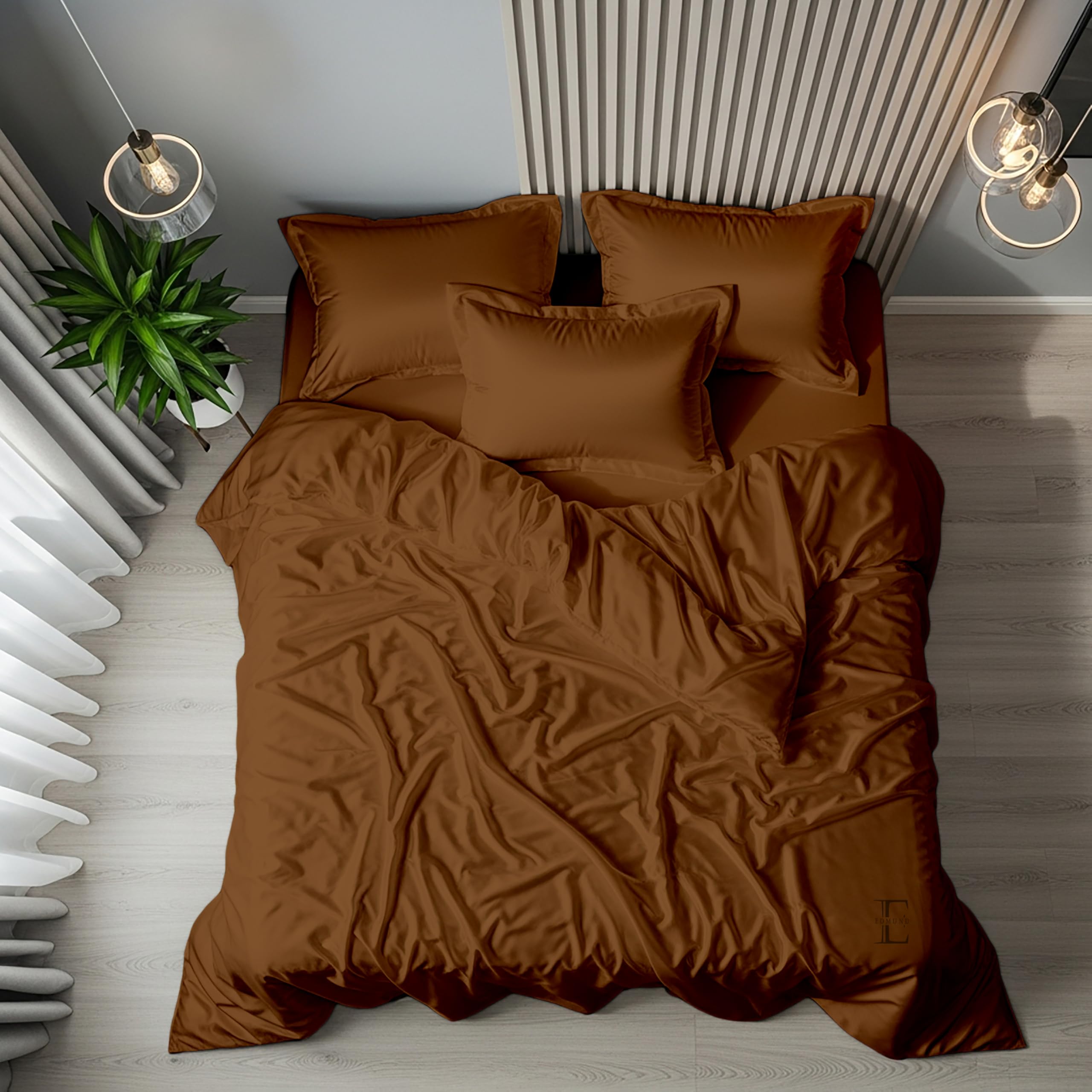 EDMUND® Premium Satin Solid Pillow Covers, 300 TC Ultrasatin Premium, Aesthetic Home Decor, Gift for Couples, Wedding, Anniversary, Date Night - Velvet - 18"X28" Inch - Chocolate,3 Pieces 1