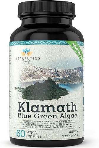 teraputics Klamath Algasphytonutrient-rich Elixir Superfood naturales, puramente procedente de Klamath Azul Verde Lago, 60caps, 500mg