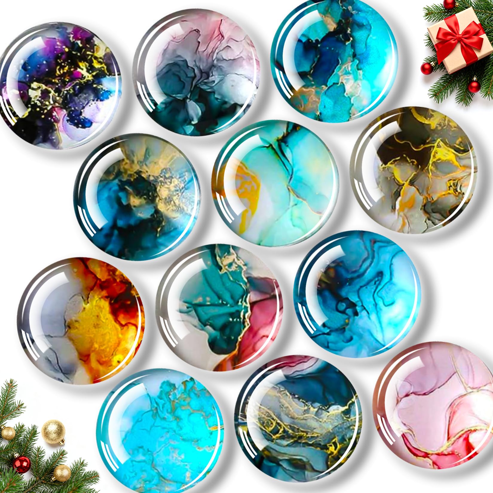 FINDMAG 12 Pack Fridge Magnets, Cute Magnets Refrigerator for Christmas, Strong Magnet Decorative for Whiteboard, Fridge, Circle Magnet Glass for Classroom, Fun, Kitchen, Home, Picture, Cubicle