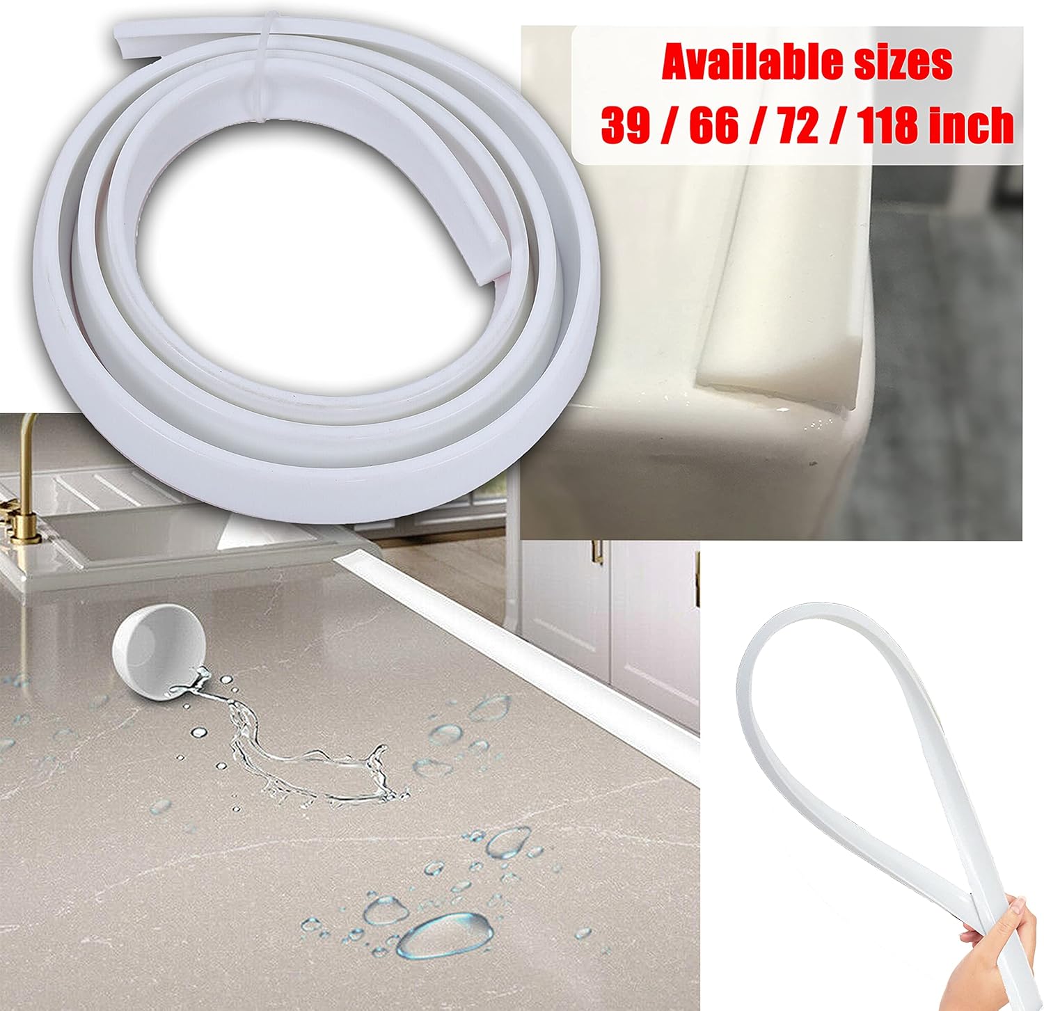 Collapsible Shower Countertop Washbasin Threshold Water Dam Flood Water Barrier for Retention System Keeps Water Inside Threshold Dry and Wet Separation Bathroom Toilet 72In L-Shape - - 