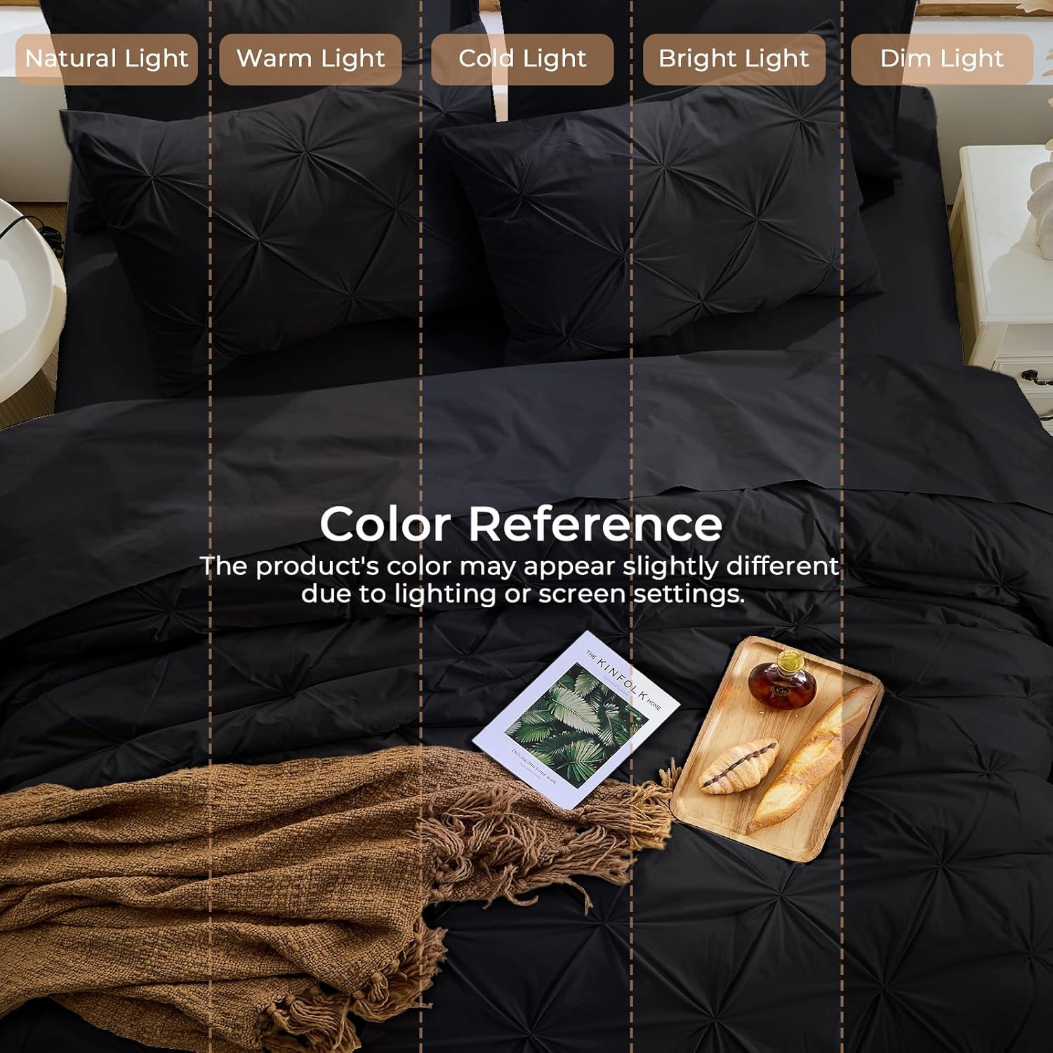 Sasttie Twin Comforter Set, 5-Piece Bed in a Bag, Pintuck Bedding Sets for All Season, Includes Comforter, Flat Sheet, Fitted Sheet, Pillowcase and Pillowsham, Black - Image 8
