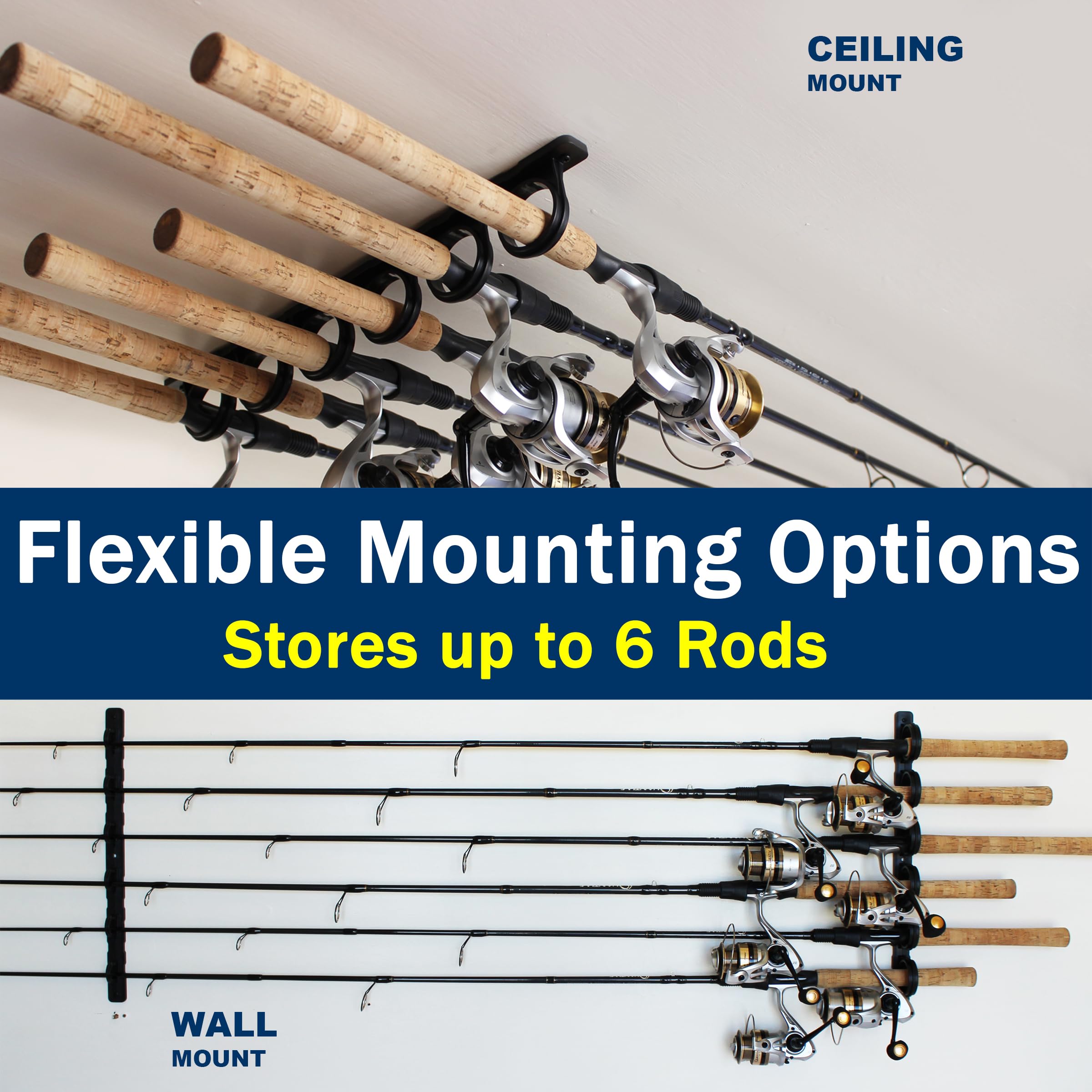 6 Rod Ceiling Fishing Rod Holder - Wall Mount -3