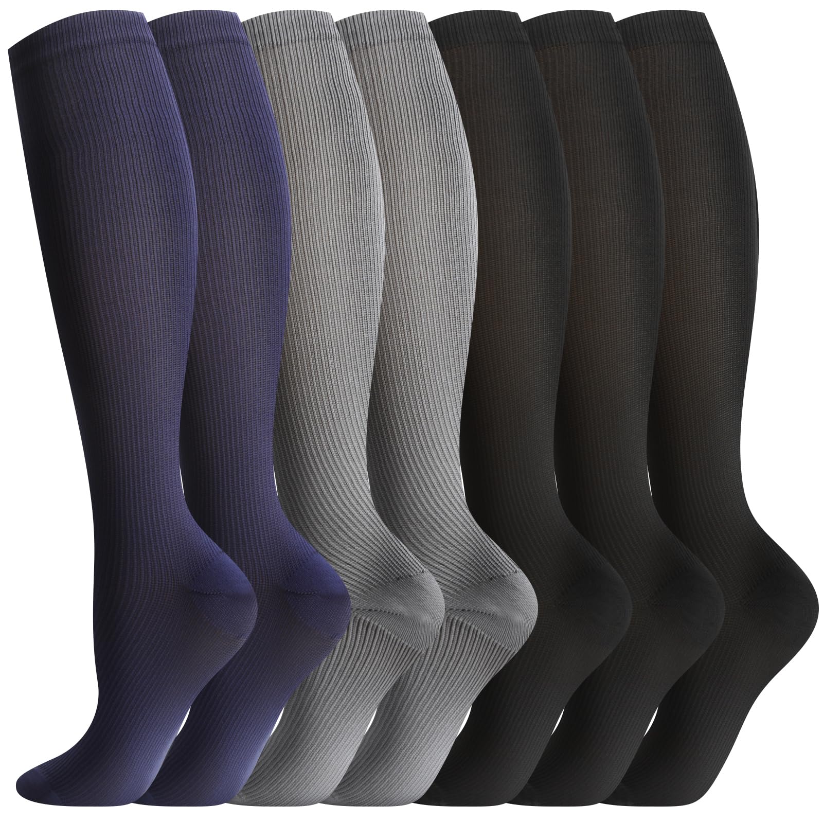 Odtmger Kompressionsstrümpfe (7 Paar) für Damen und Herren, Durchblutung, 20-30 mmhg. Die hohen Socken sind die beste Unterstützung für Laufen, Radfahren, Schwarz, Größe