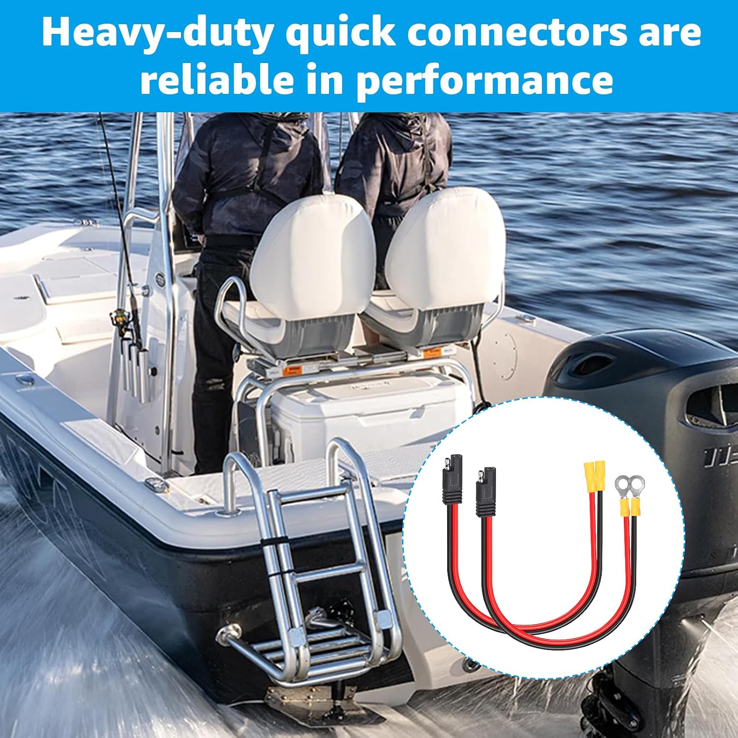 14367-6 Heavy-Duty Trolling Motor Quick Connectors for MKR-12 Style Plugs | for Most 12V-24V Marine Motors (Set of 2)