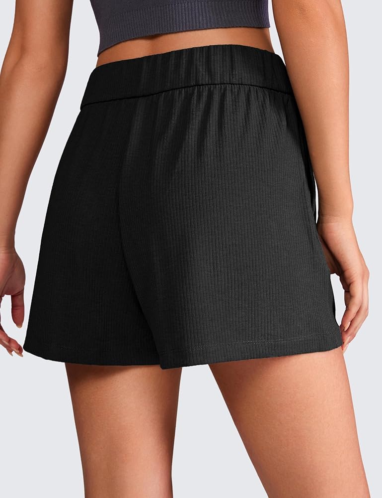 CRZ YOGA Comfy Ribbed Sweat Shorts for Women High Waisted Lyocell