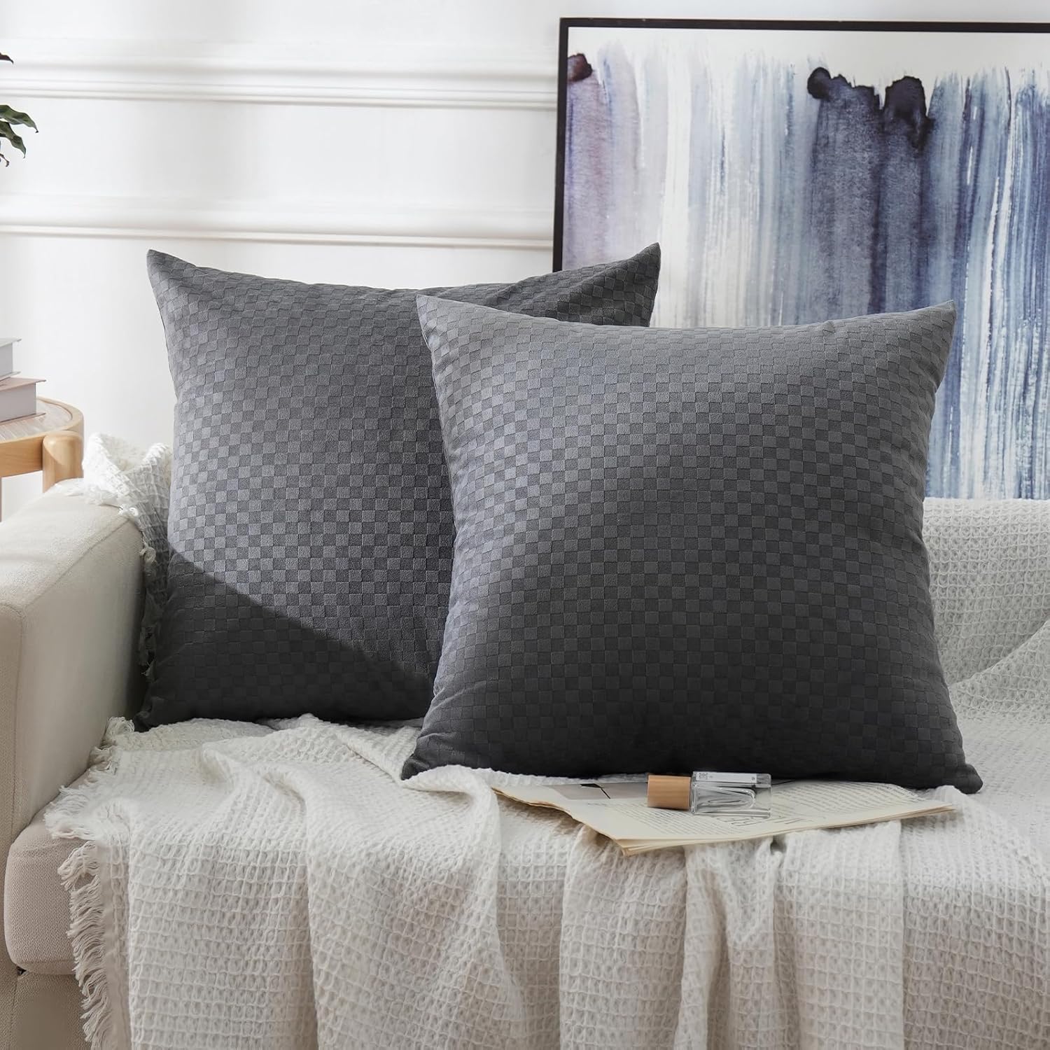 JIAHANNHA Velvet Dark Grey Throw Pillow Covers 18x18 Inches