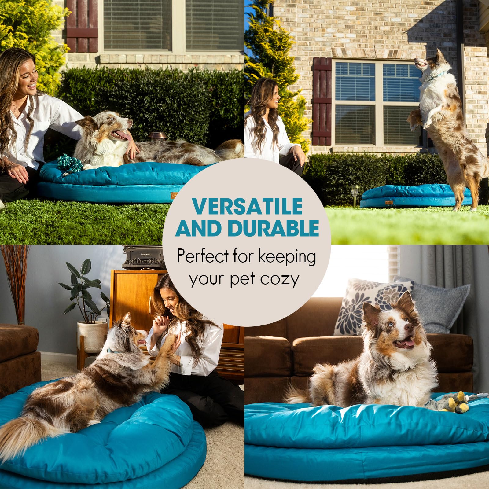ClevaHome Cama Ortopédica para Perros, Cama Redonda de Doble Capa con Tejido Repelente al Agua, Base Antideslizante y Funda Lavable a Máquina (Azul Pizarra, L)