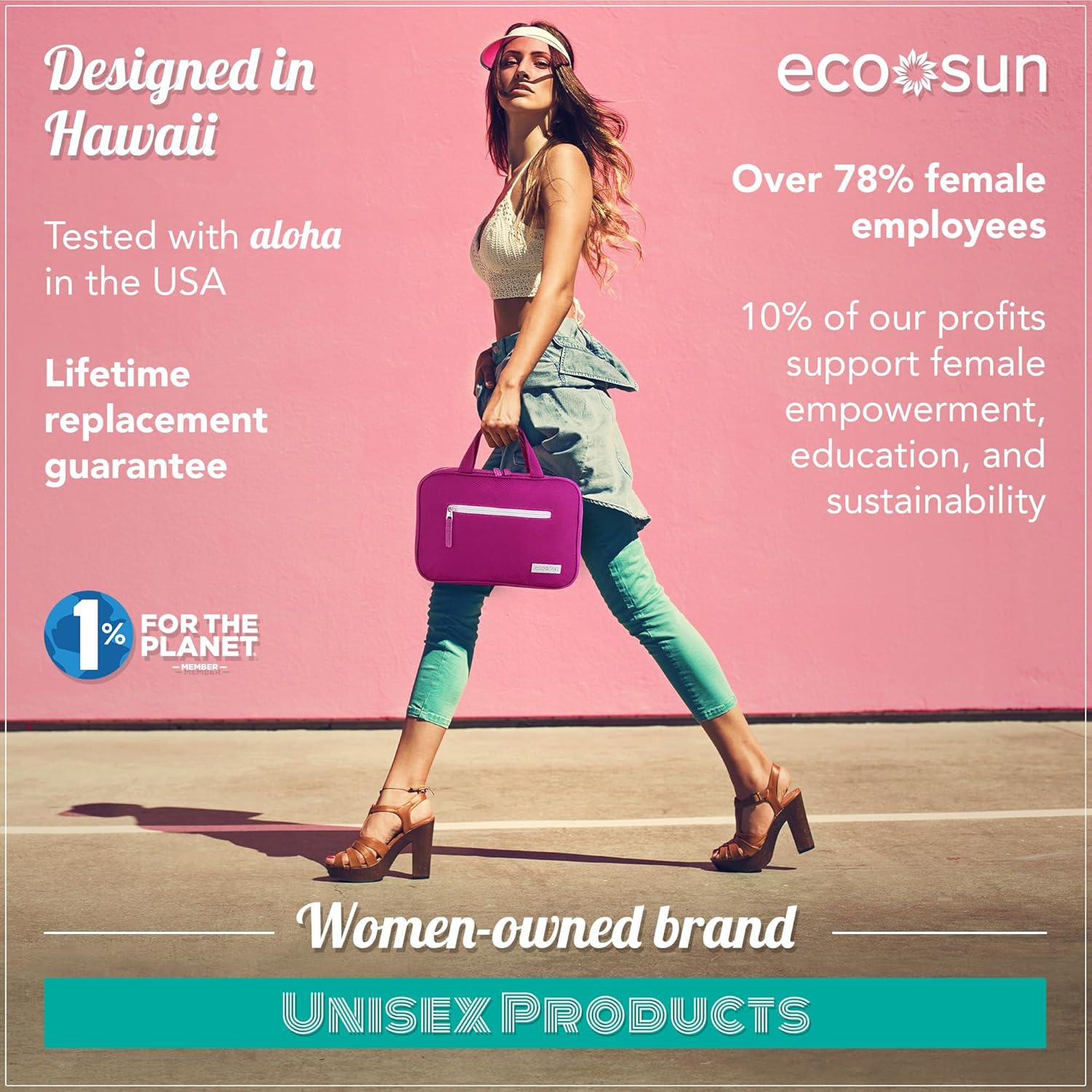 Eco Sun Hanging Travel Toiletry Bag — Designed in Hawaii — Water-resistant Travel Organizer for Bathroom Accessories (Magenta)