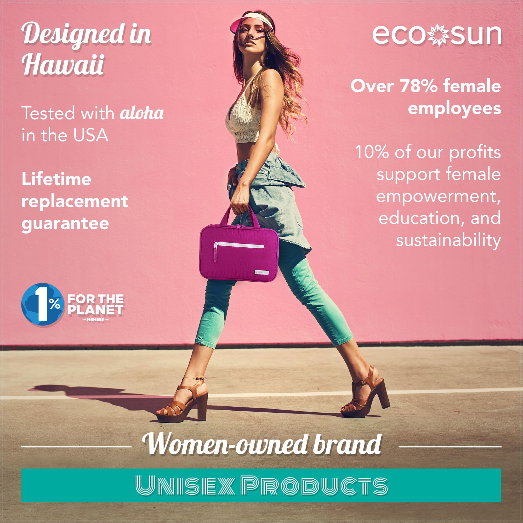 Eco Sun Neceser de viaje colgante, diseñado en Hawái, organizador de viaje resistente al agua para accesorios de baño, Magenta, Colgar