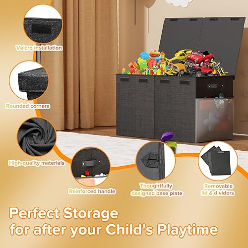 Miniatura 5 de Caja grande de juguetes, plegable, resistente, organizador de juguetes, cestas de dinosaurios con tapas para niños y niñas, sala de estar, sala de