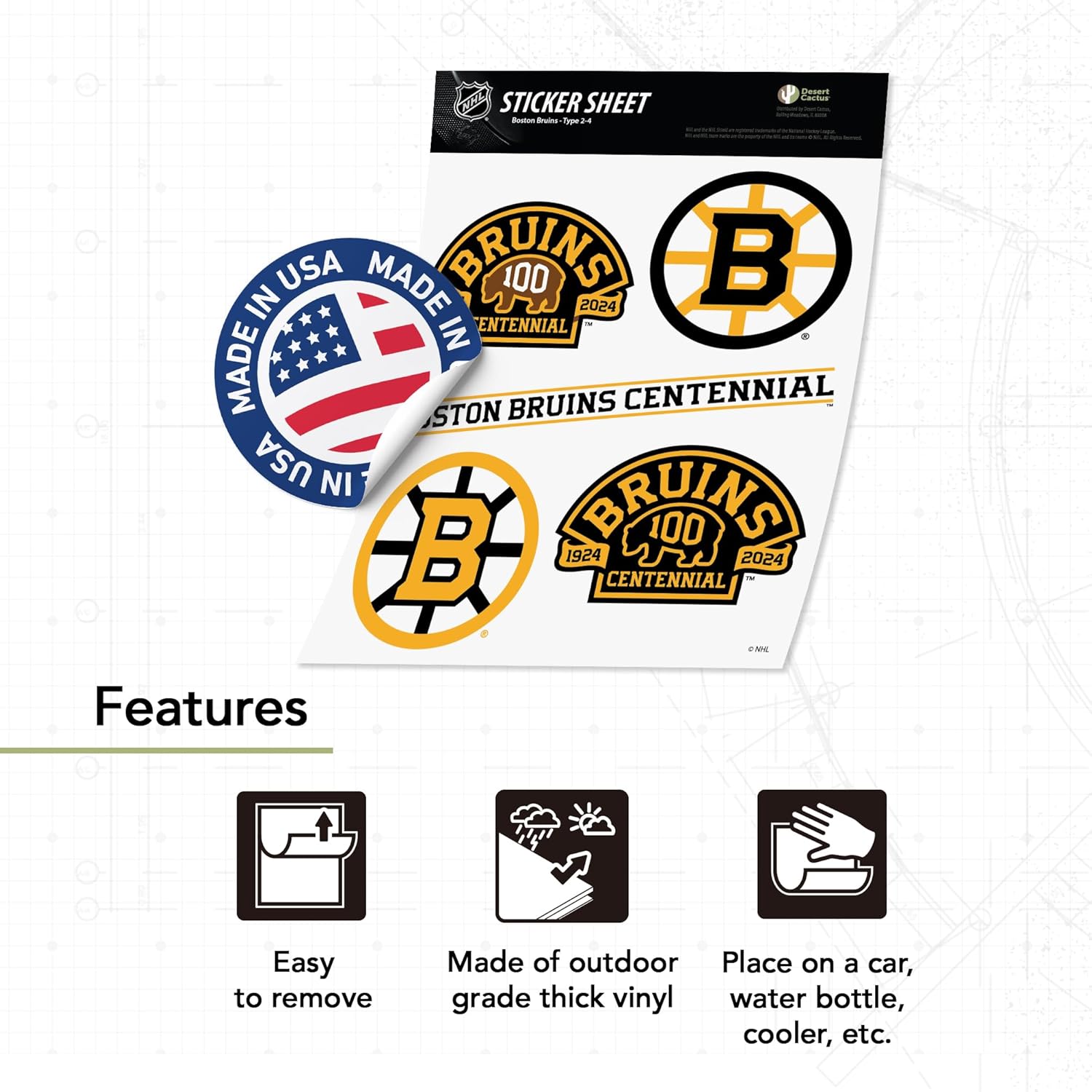 Desert Cactus Boston Bruins Team NHL National Hockey League Sticker Vinyl Decal Laptop Water Bottle Car Scrapbook (Type 2-4 Centennial) - Image 3