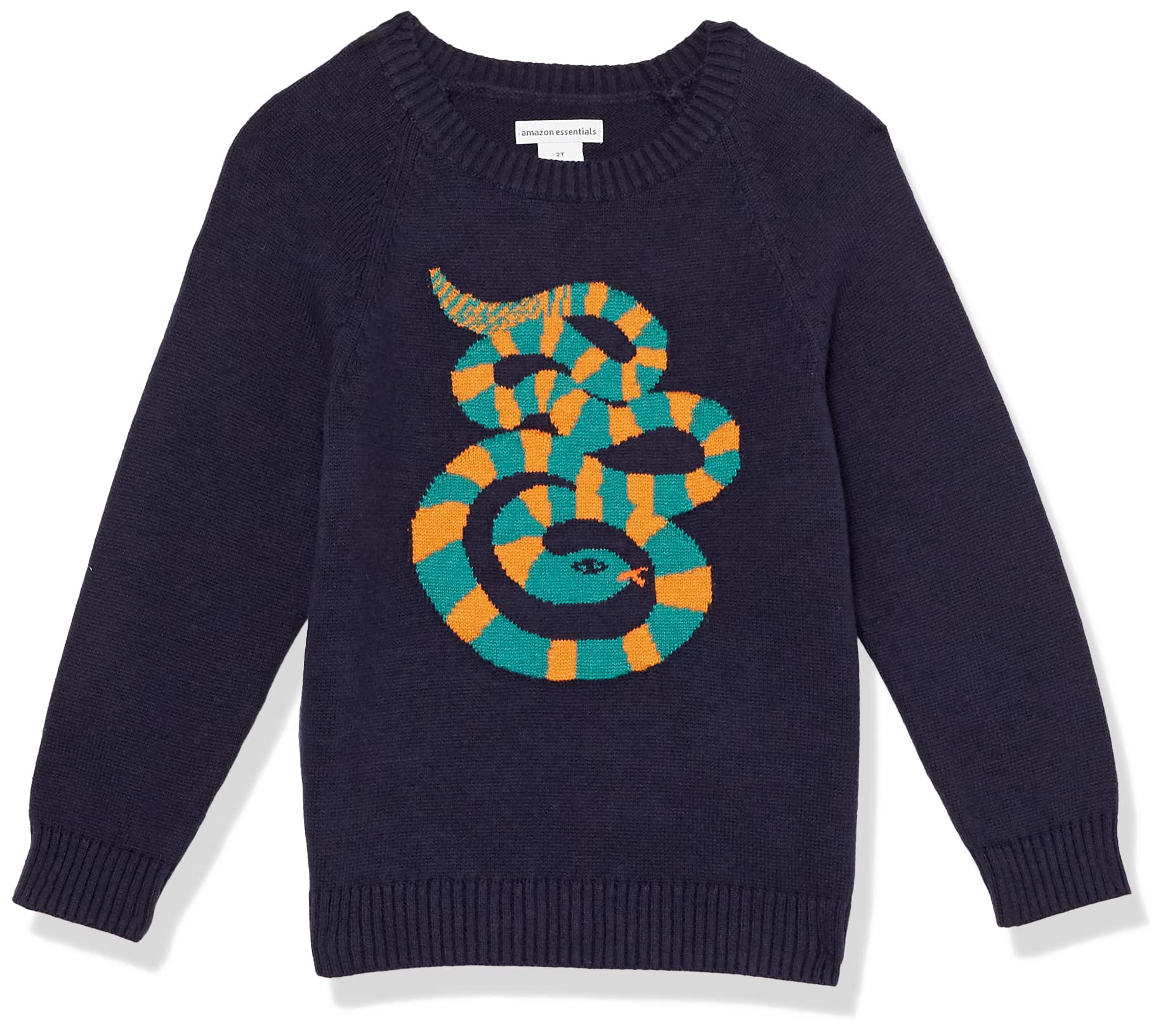 Amazon Essentials Toddler Boys' Cotton Knit Pullover Crewneck Sweater, Dark Navy Snake, 4T