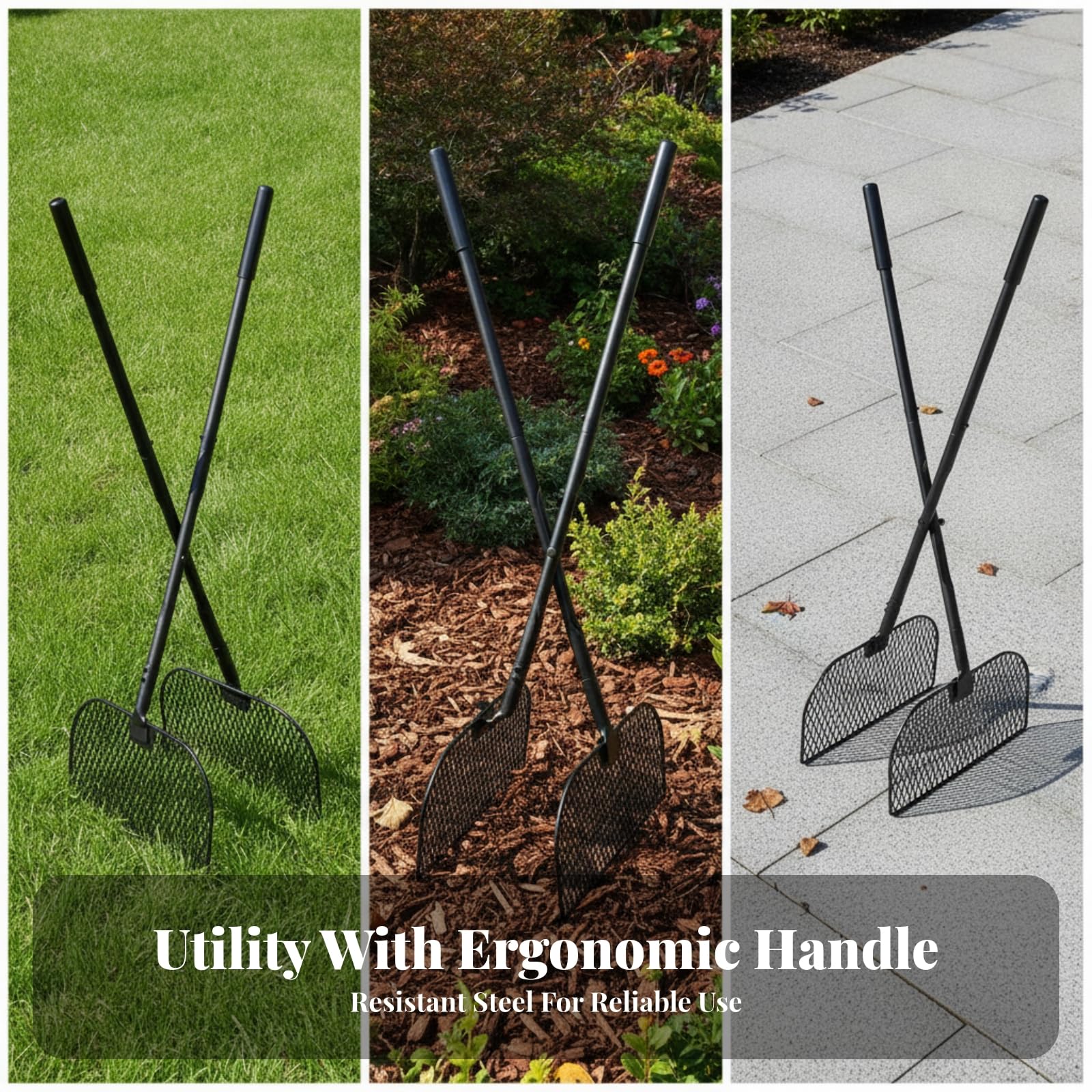 Rastrillo Hierro Ergonómico | Rastrillo Pinza para Hojas, Ligero, Jardín, Césped, Camping