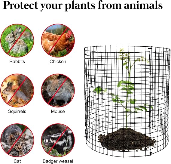 10 Pack Round Plant Protector from Animals, 12'' x 12'' Metal Plant Cages,30Pcs Metal Mesh to Keep Animals Out, Garden Protection Bunny Barricades, Wire Plant Protectors for Rabbits Chicken Duck