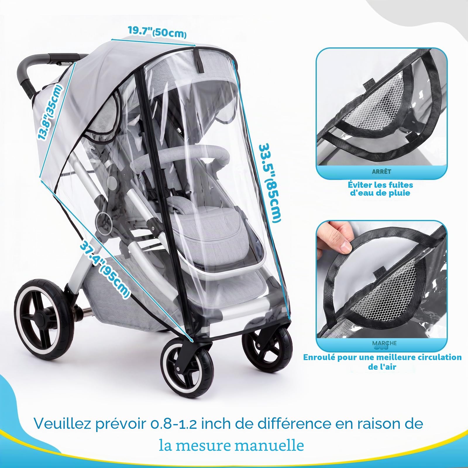 Habillage Pluie Universelle pour Poussette, Protection Pluie Transparente EVA avec Porte Enroulable