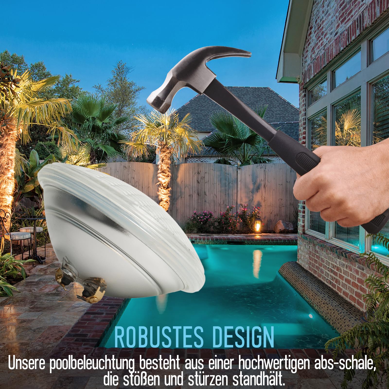 LED Poolbeleuchtung PAR56 18W Schwimmbad Ersetzt 150W 6500K Weiße Poollampe IP68 Wasserdicht Unterwasser 1800lm Poolscheinwerfe 120° Abstrahlwinkel Schwimmbadlampe 12V AC/DC