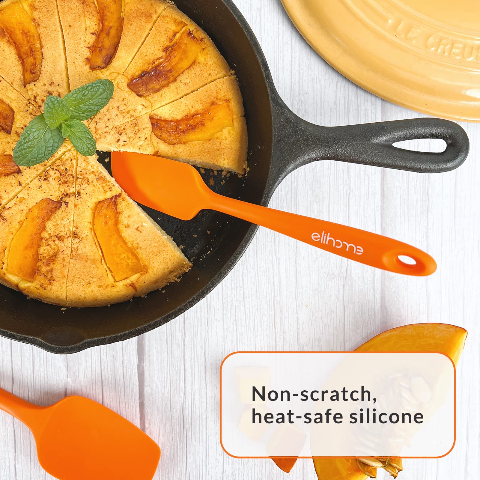 Elihome Lot de 3 spatules en silicone Chef Series - Résistantes à la chaleur - Anti-adhésives - En caoutchouc - Pour la cuisine, la pâtisserie et le mélange - Sans BPA et certifié LFGB - Orange