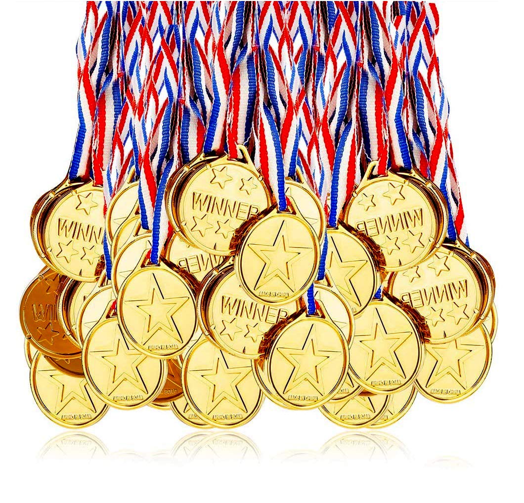Gold medals for kids, 24Pcs Gold Winners Medals Party Bag Gifts Games Prizes