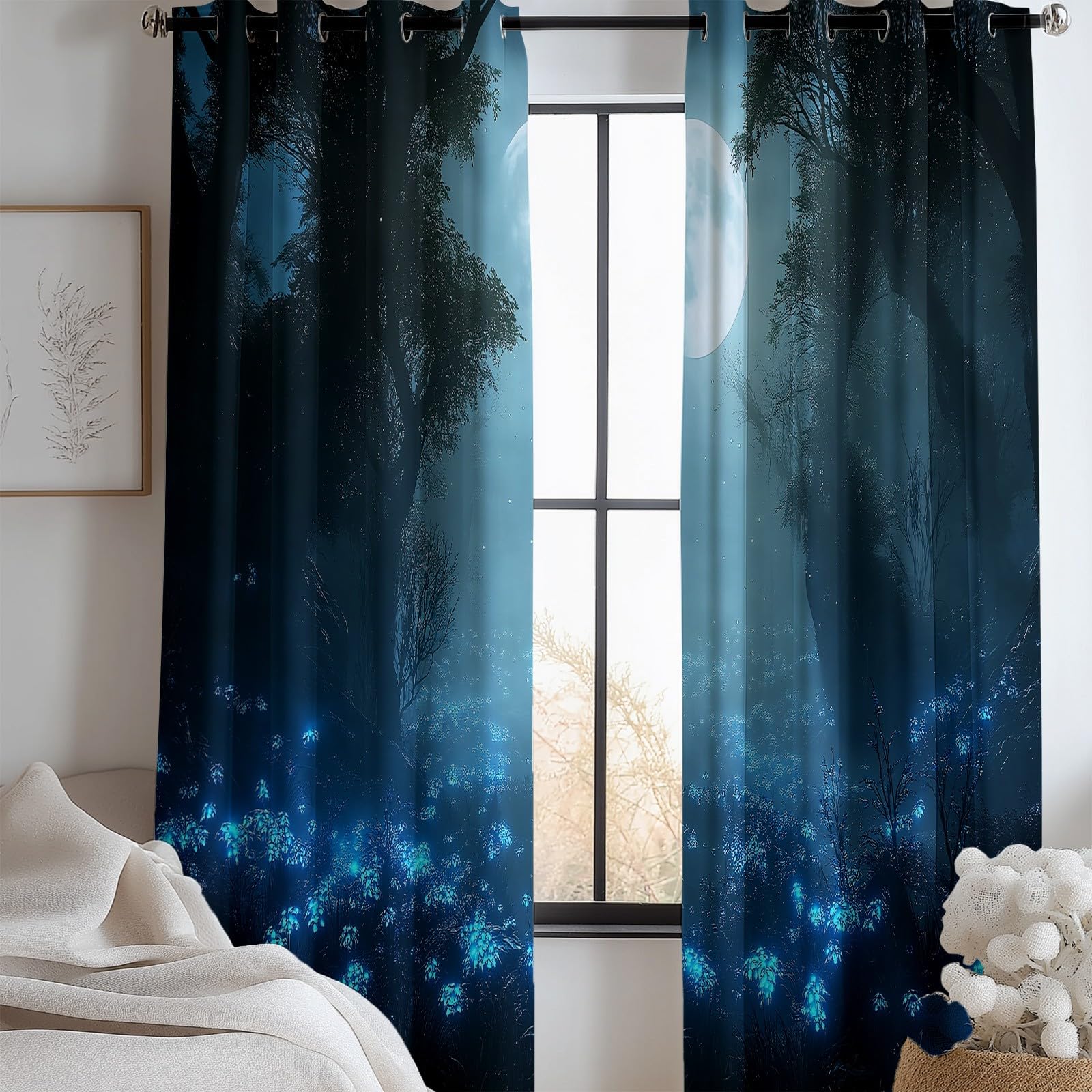 Nuages Et Fleurs Rideau Occultant, Style Rêveur Rideau Thermique Isolant Tenture Opaque à Oeillets Draperies IntéRieurs pour Chambre Salon Décoration 2 Panneaux 110L x 215H cm
