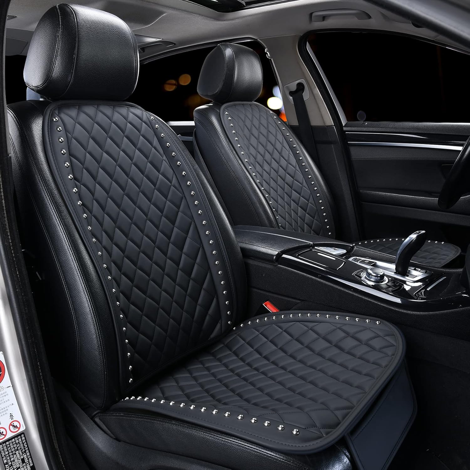 Universal Fit Car Seat Covers, Exquisite Custom Leather Material, Unique Studded Style Seat Cushions (1PC Black B)