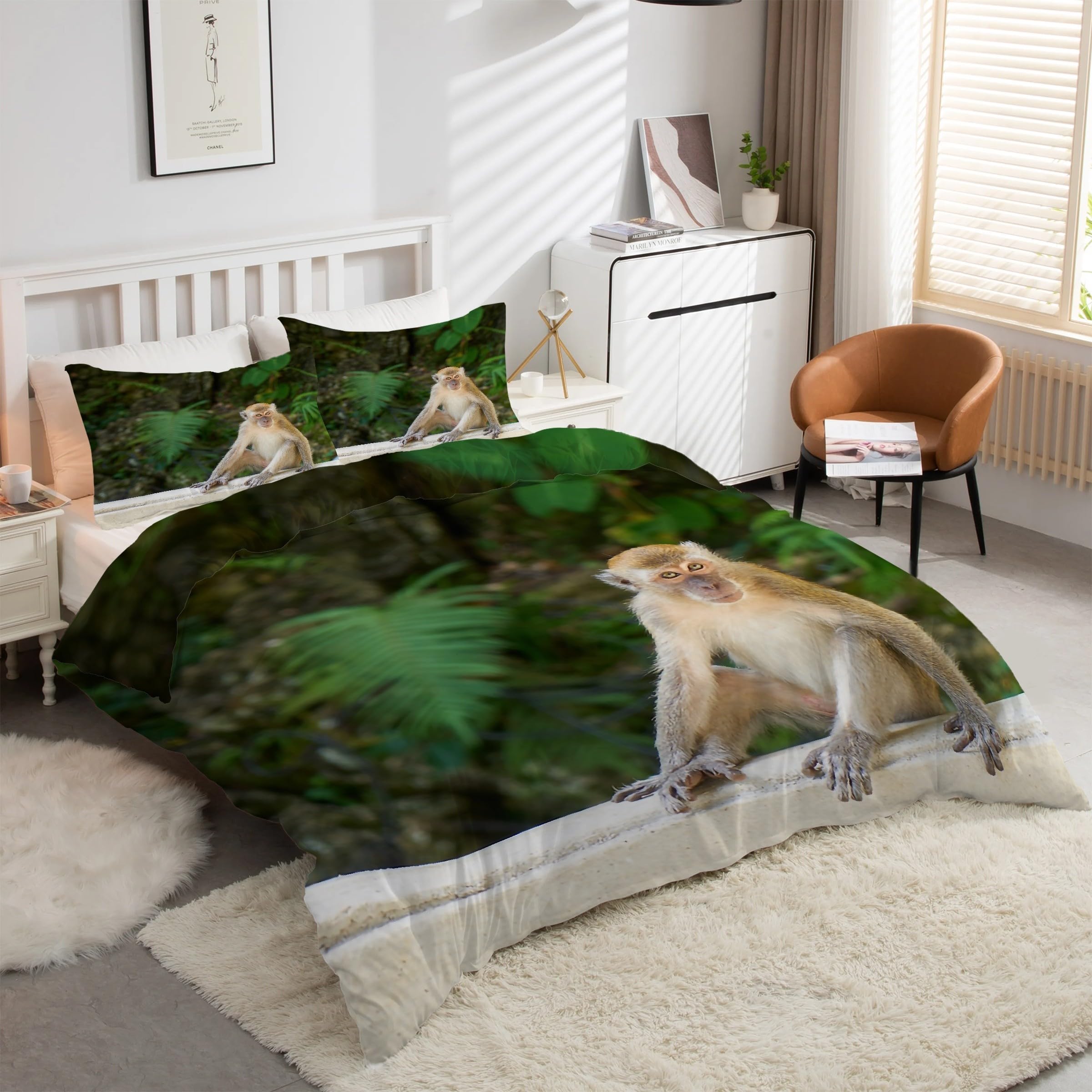Housse de couette 200x200 singe animaux ensemble de literie 3 pièces kK4126 en microfibre