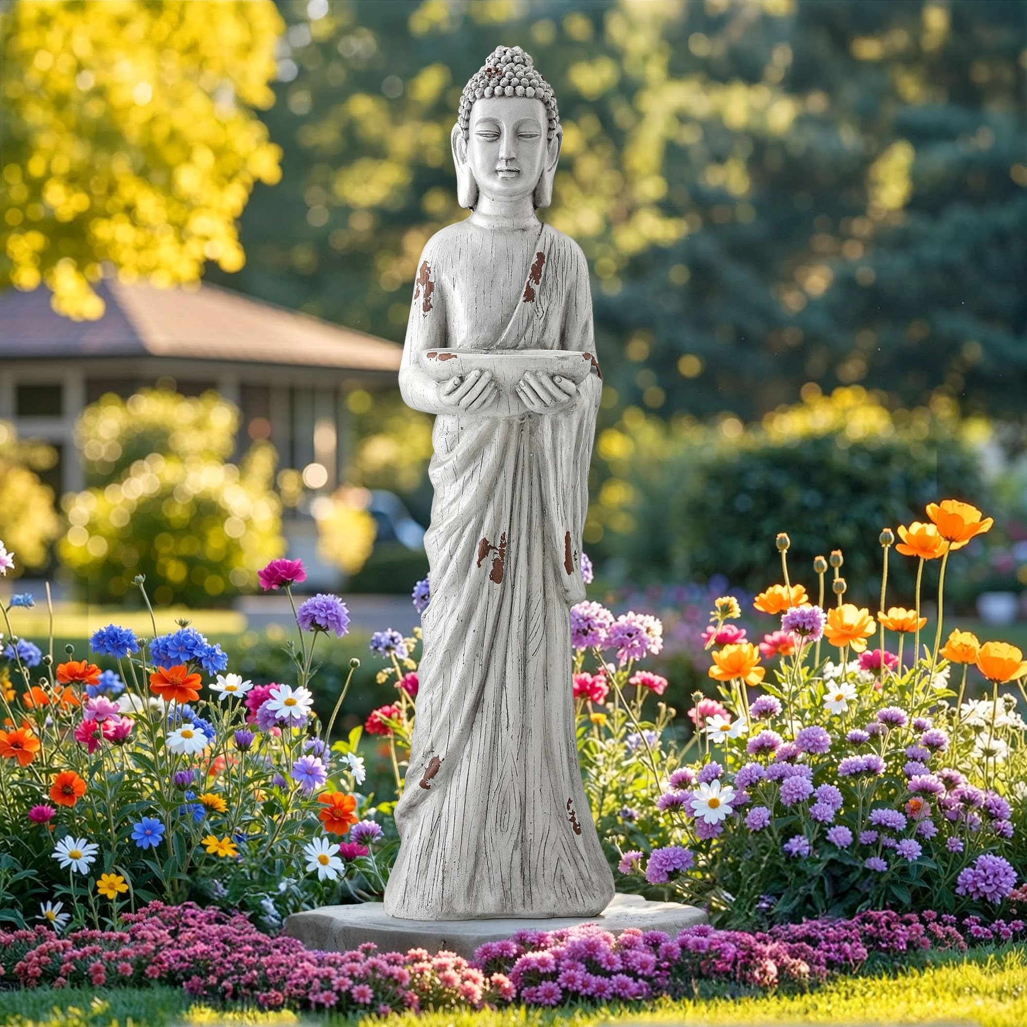 Ultym 42-Inch Buddha Statue with Birdfeeder