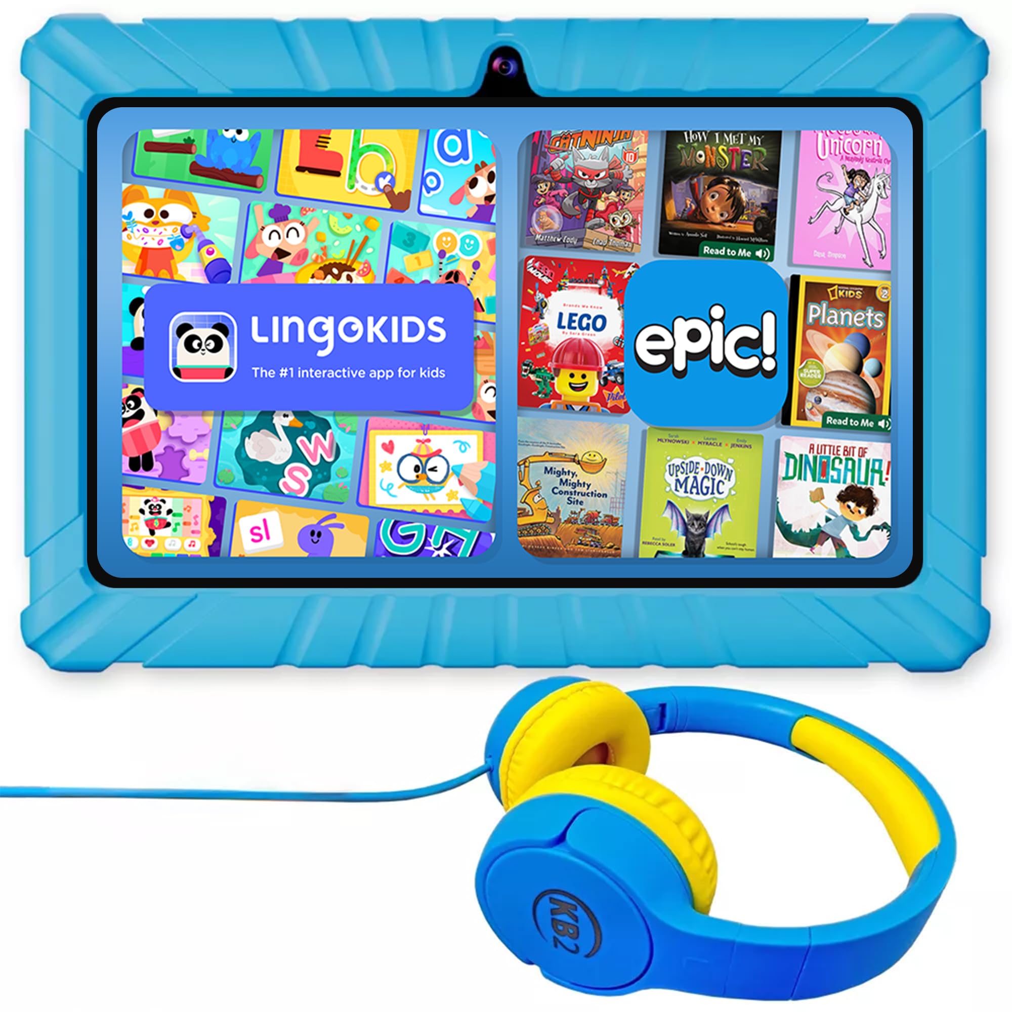 Contixo Kids Tablet Bundle, 7" Learning Tablet with Headphones, Blue