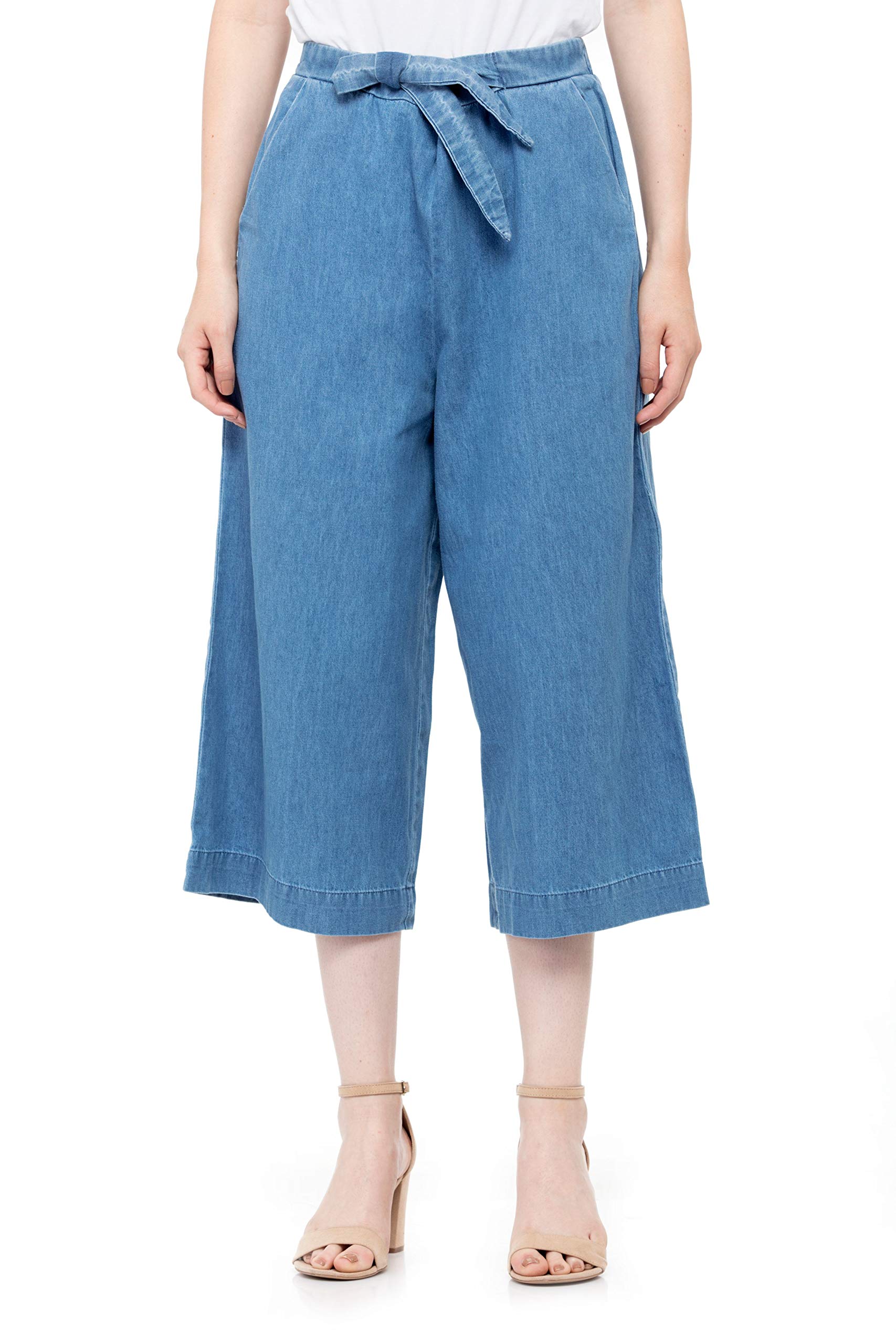 Tara LifestyleWomen's Loose Fit Light Blue Cotton Denim Culottes