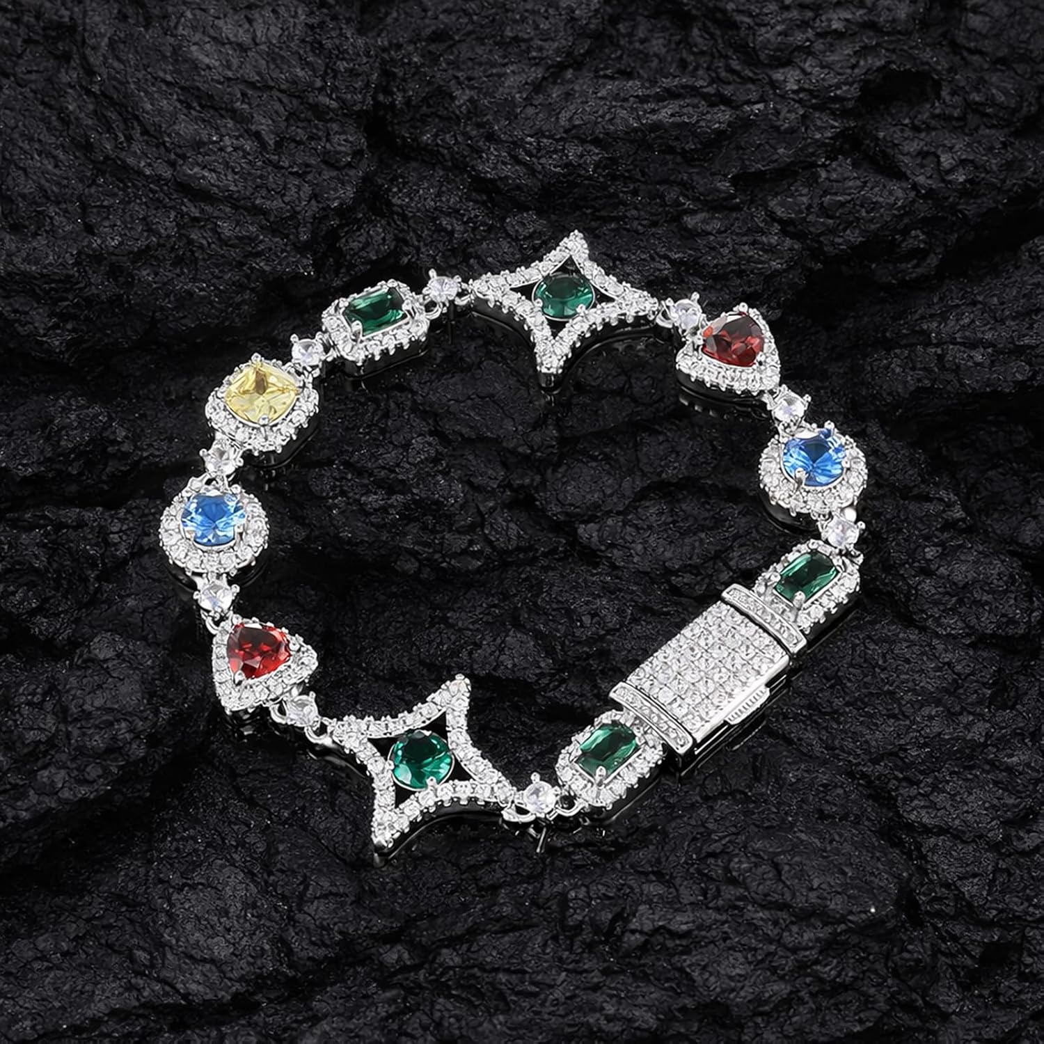 Rainbow Tennis Bracelet for Men and Women, Multicolor Gemstone Cubic Zirconia Bracelet, Hiphop Urban Style Statement Sparkly Jewelry