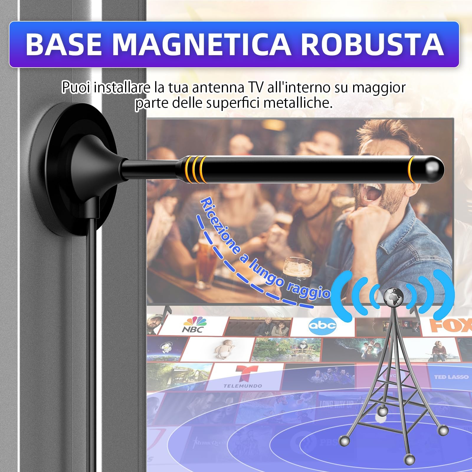 Amplificatore Antenna TV 2025 – Signal Booster Digitale HD da 24dB per Antenna Interna, Risolve Canali Pixelati, Supporta Smart TV HD VHF/UHF (Bianca) Signal Booster (TV-001-Orange)