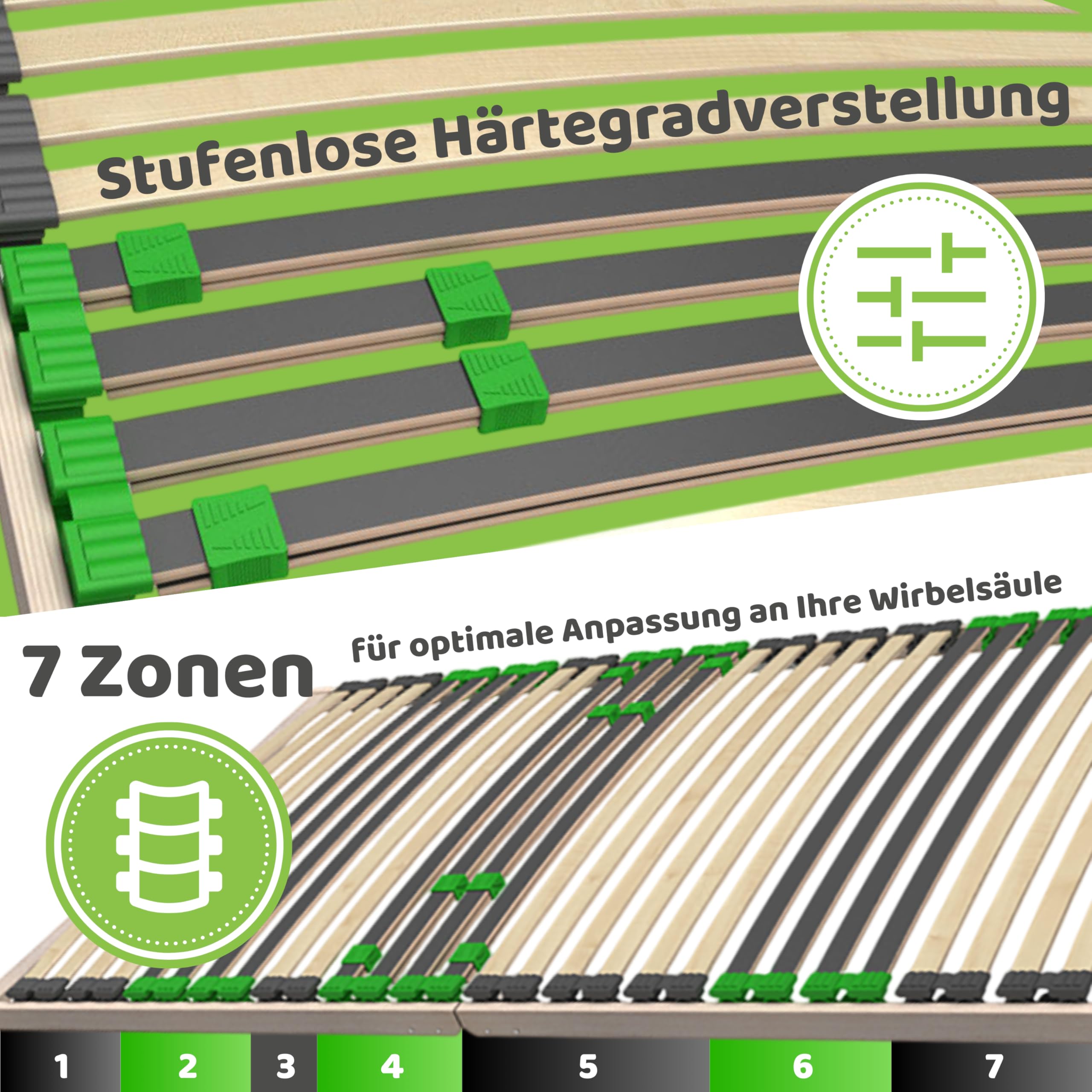 FixSTAR 7-Zonen Lattenrost 140x200 cm Starr Klappbar Fertig montiert - 28 Birke Federleisten - Härtegradverstellung - Buche - Bettrost - Bis 140 kg - Für alle Matratzen - Vormontiert - Made in Europe