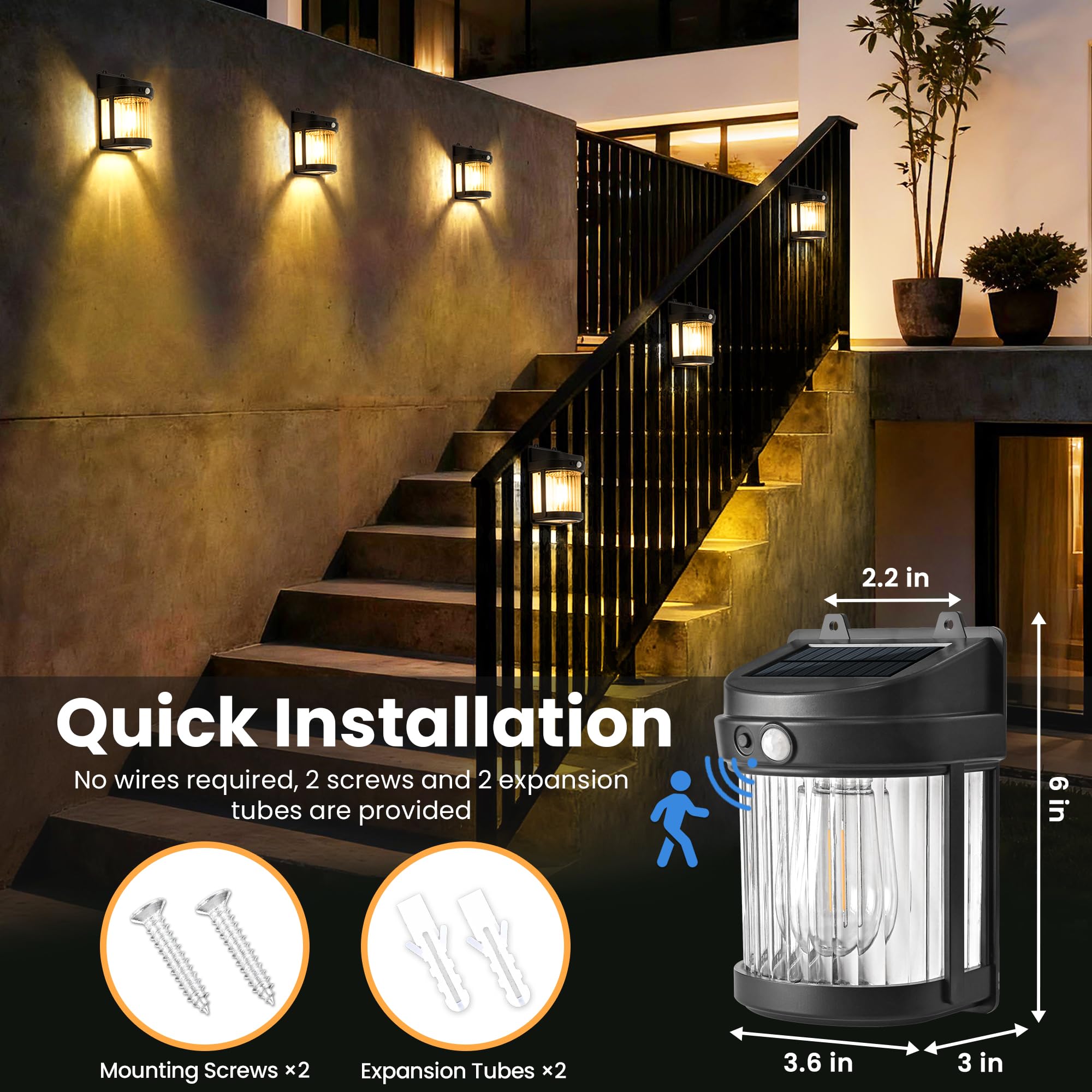 PEVOROS Lot de 8 lampes solaires d'extérieur avec 3 modes pour abri de jardin, terrasse, porte d'entrée, garage, clôture