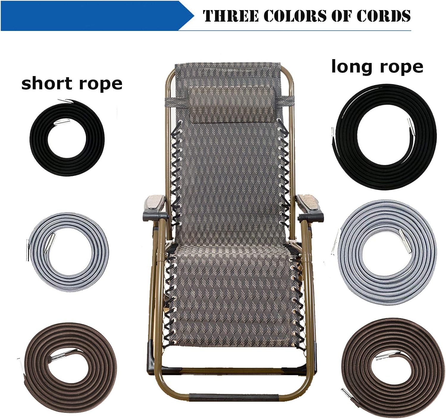 Lummily Universal Replacement Bungee Cords for Zero Gravity Chair Zero Gravity Recliner Repair Tool Lounge Recliner Repair Kit(Black,4Cords)