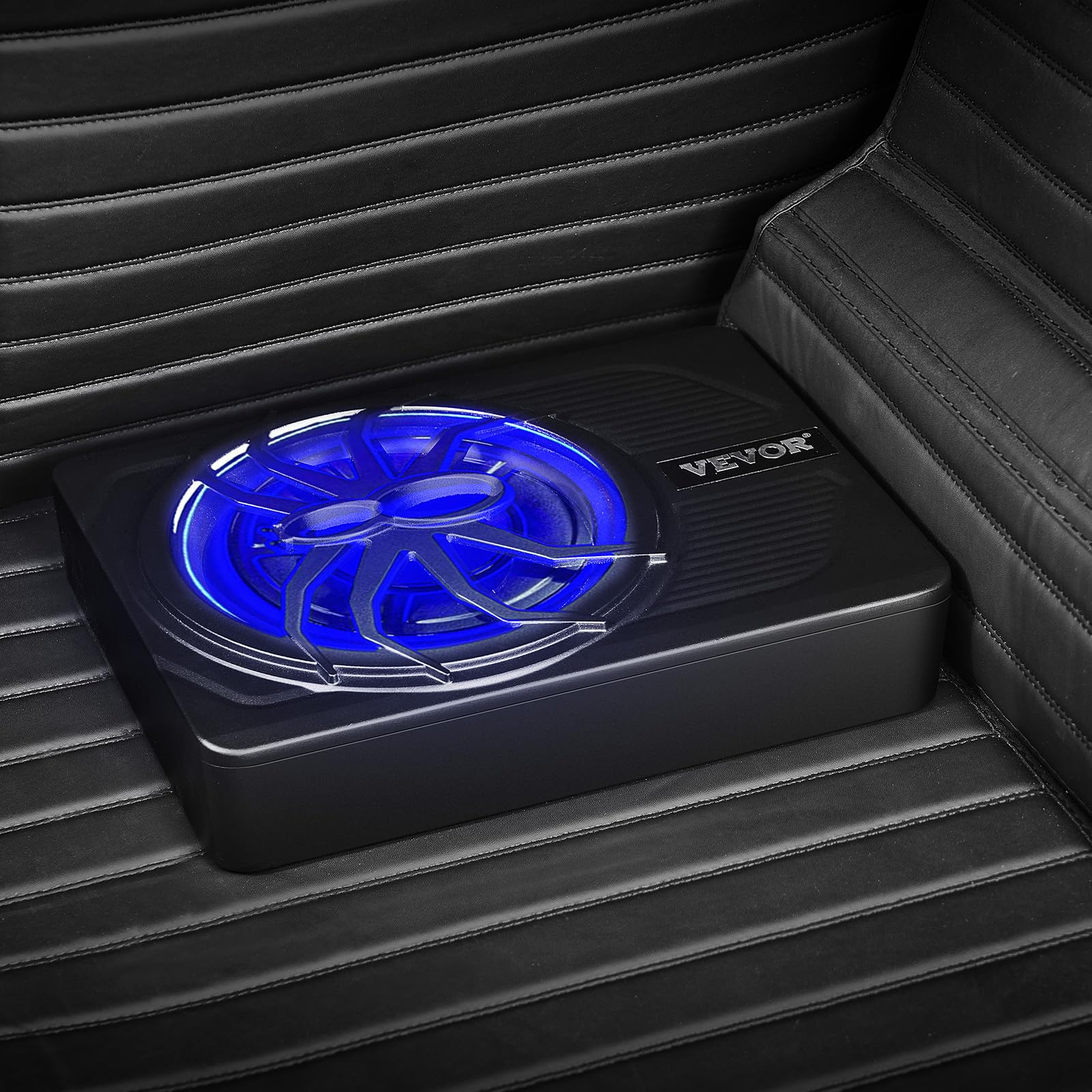 VEVOR Subwoofer per Auto Sotto Sedile, Subwoofer Auto Sottile Sistema Audio a Basso Profilo con Luce Blu, Amplificatore Integrato, Ingresso Livello Alto Basso Regolatore del Volume, 254 mm e 440 W