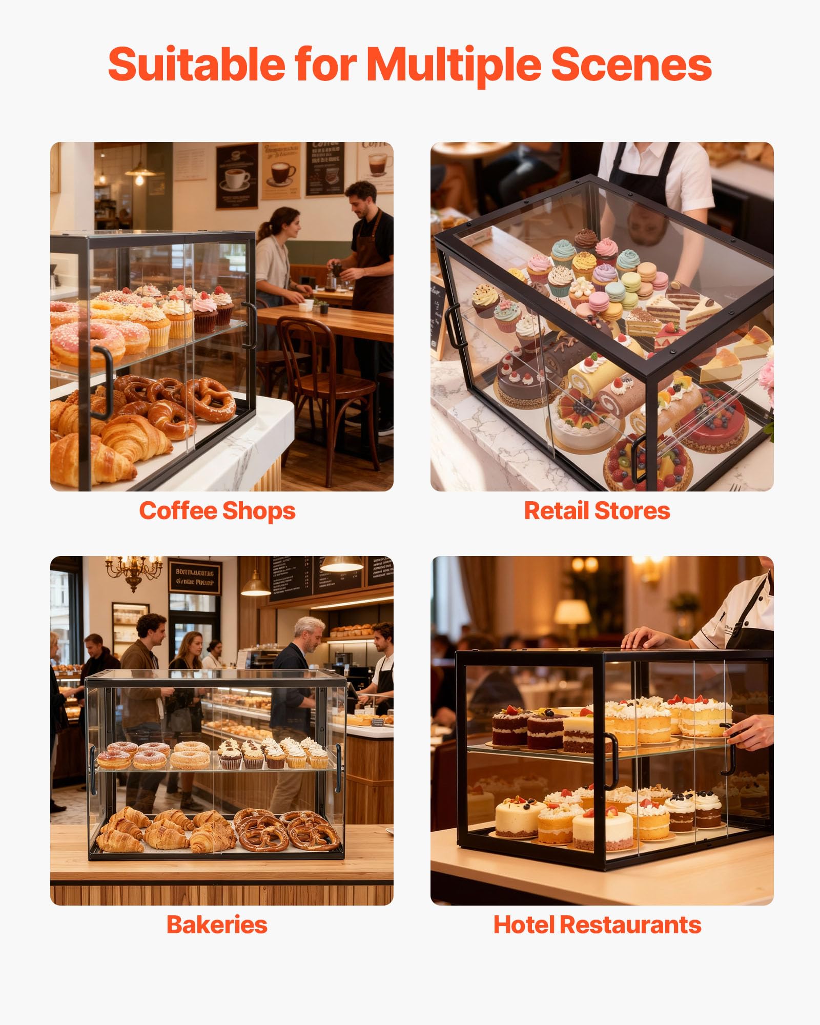 VEVOR Gebäckvitrine 2-stöckig, Gewerbliche Bäckereivitrine aus Transparentem Acryl, Thekenvitrine mit Schiebetür & Abnehmbarer Trennwand für Kekse, Desserts und Donuts, 550 x 385 x 390 mm Schwarz